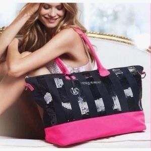 Victorias Secret tote bag overnighter, gym , large weekender ,sequin pin…Y2K